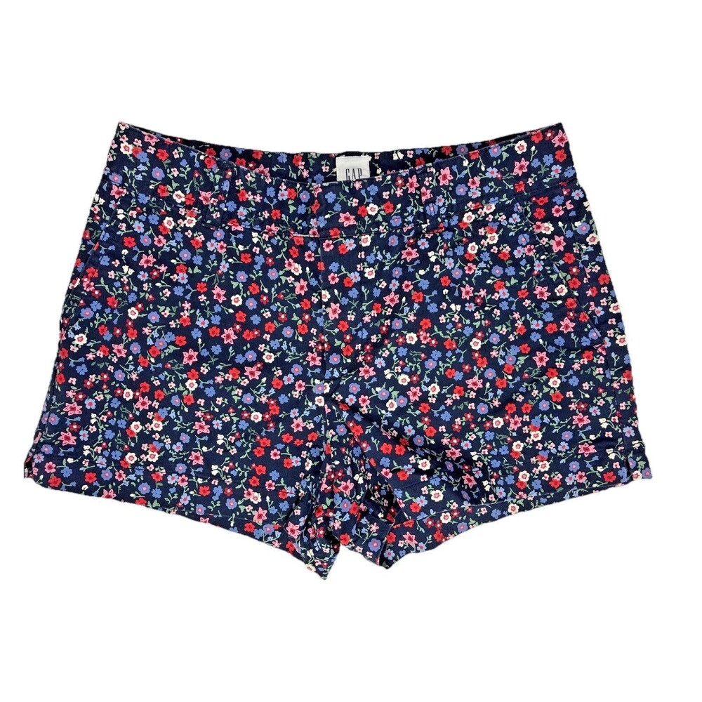 Gap City Shorts 3” Size 2 Navy Blue Red Pink Ditsy Floral Preppy Cottage Classic